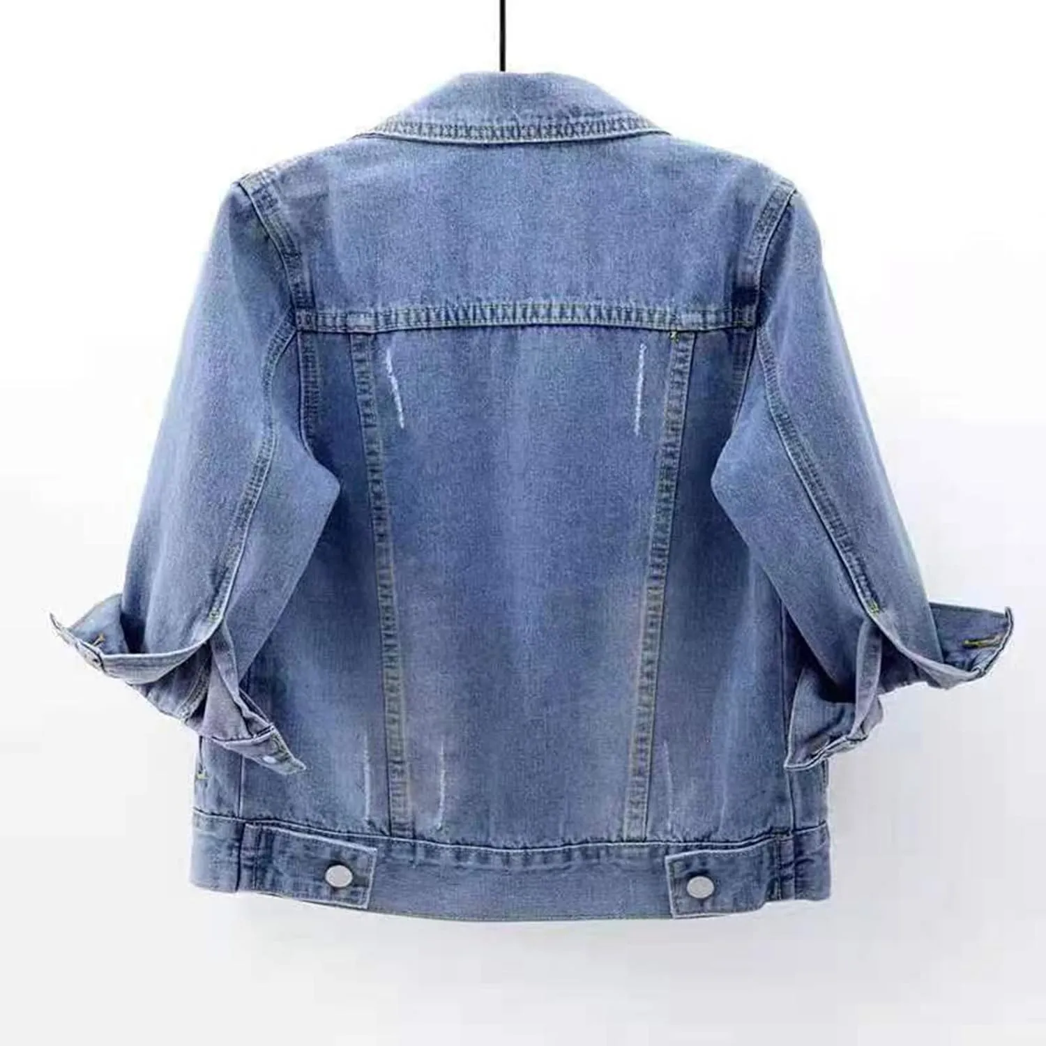 Cropped Denim Jacket for Women 3/4 Sleeve Short Jean Jacket Button Down Retro Lightweight Trucker Coat