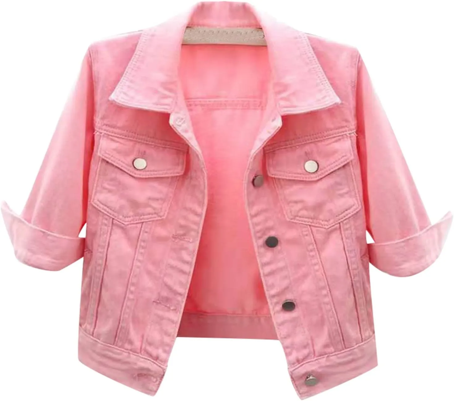 Cropped Jean Jacket for Women 3/4 Sleeve Button Down Crop Denim Jakcet with Pockets Lightweight Summer Jackets 2025