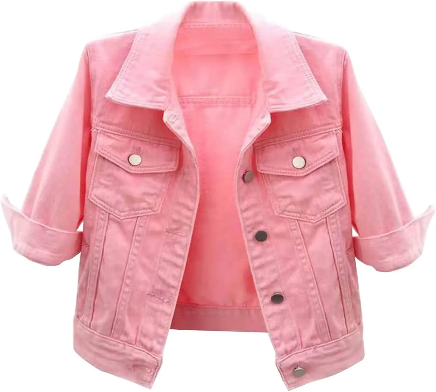 Cropped Jean Jacket for Women 3/4 Sleeve Button Down Crop Denim Jakcet with Pockets Lightweight Summer Jackets 2025