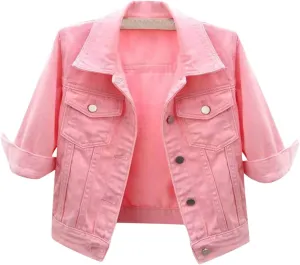Cropped Jean Jacket for Women 3/4 Sleeve Button Down Crop Denim Jakcet with Pockets Lightweight Summer Jackets 2025