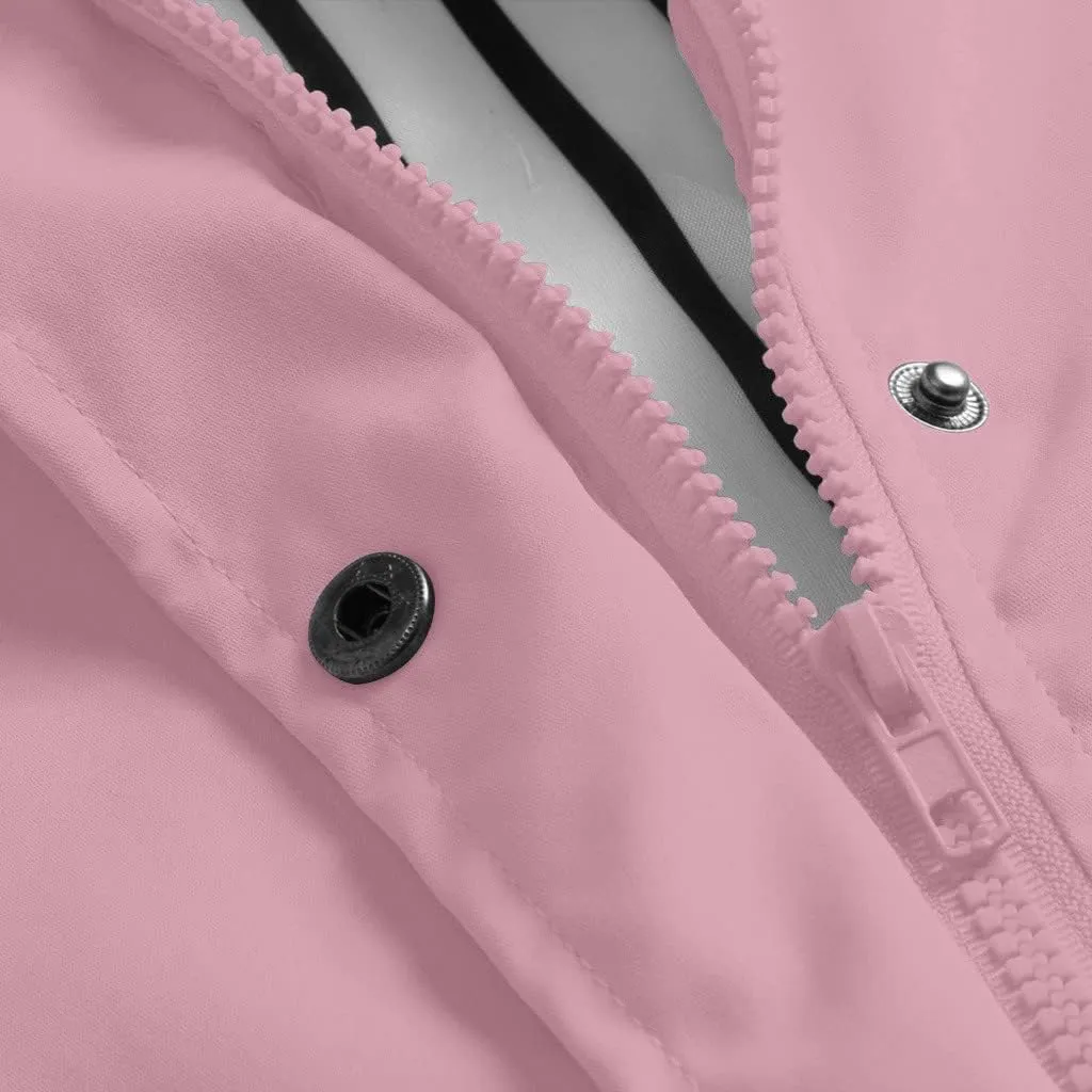 DASAYO Womens Zip Up Button Windproof Raincoat Parka Autumn Winter Hooded Trench Coats Walker Rain Jacket Windbreaker