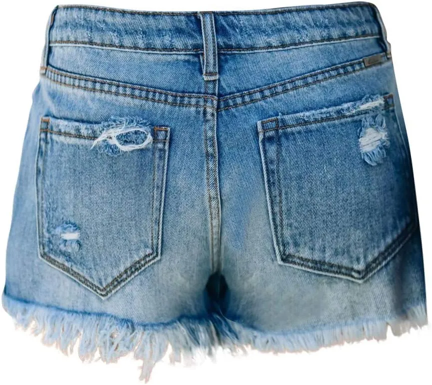 Denim Shorts for Women Casual Elastic High Waisted Frayed Short Pant with Pockets Trendy Y2K Ripped Jean Shorts