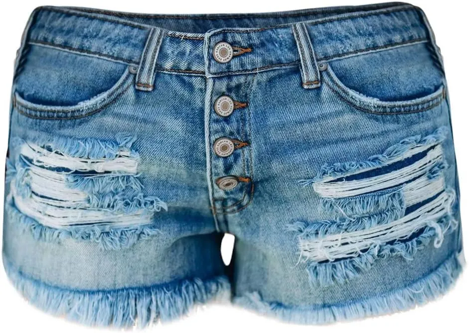 Denim Shorts for Women Casual Elastic High Waisted Frayed Short Pant with Pockets Trendy Y2K Ripped Jean Shorts