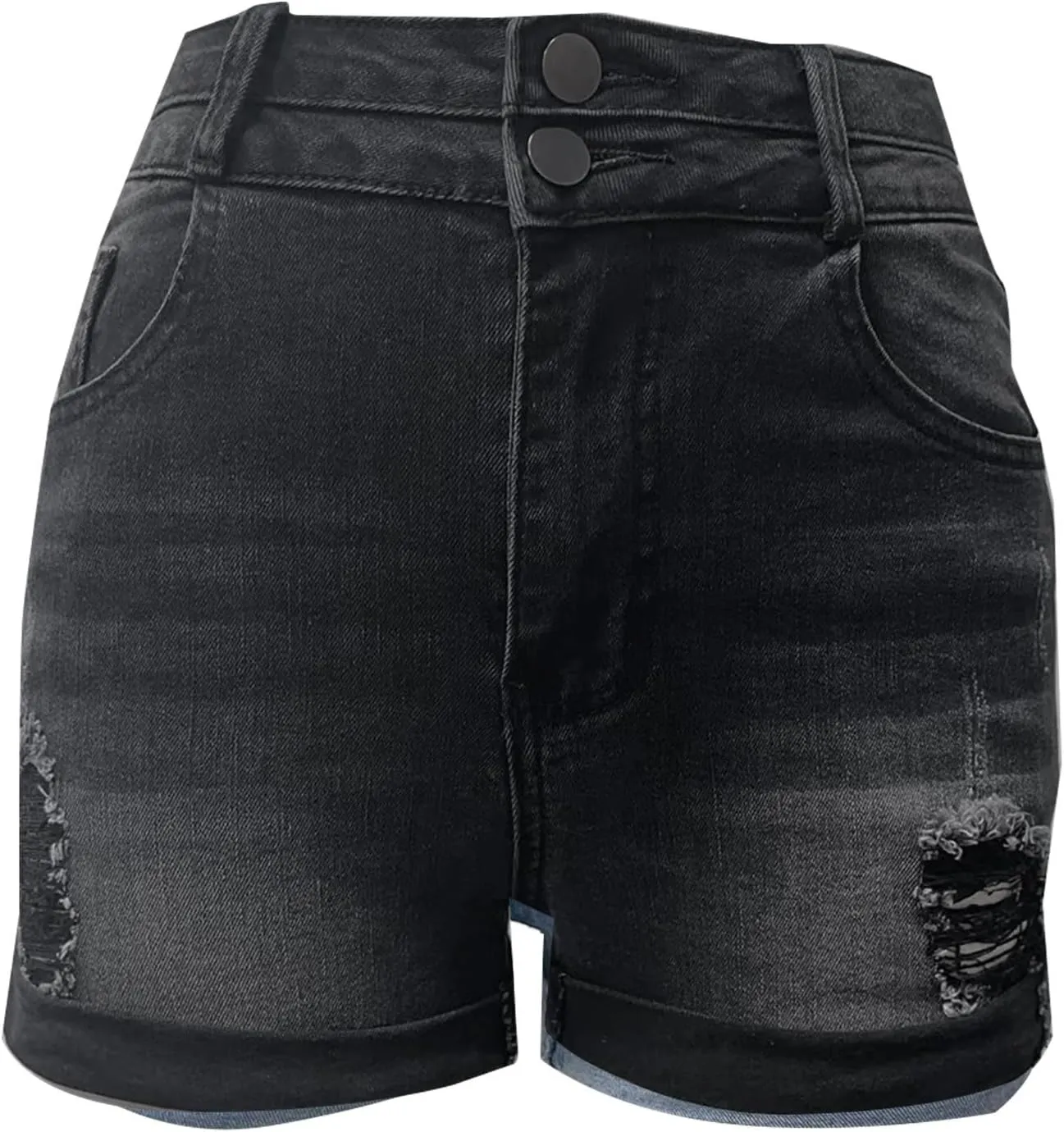 Denim Shorts for Women High Waisted Casual Stretchy Ripped Folded Hem Distressed Jorts Trendy Beach Hot Short Jeans