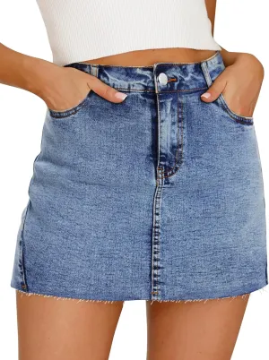 Denim Skort for Women Denim Mini Skirt Casual High Waist Stretch Jean Skirt with Pockets