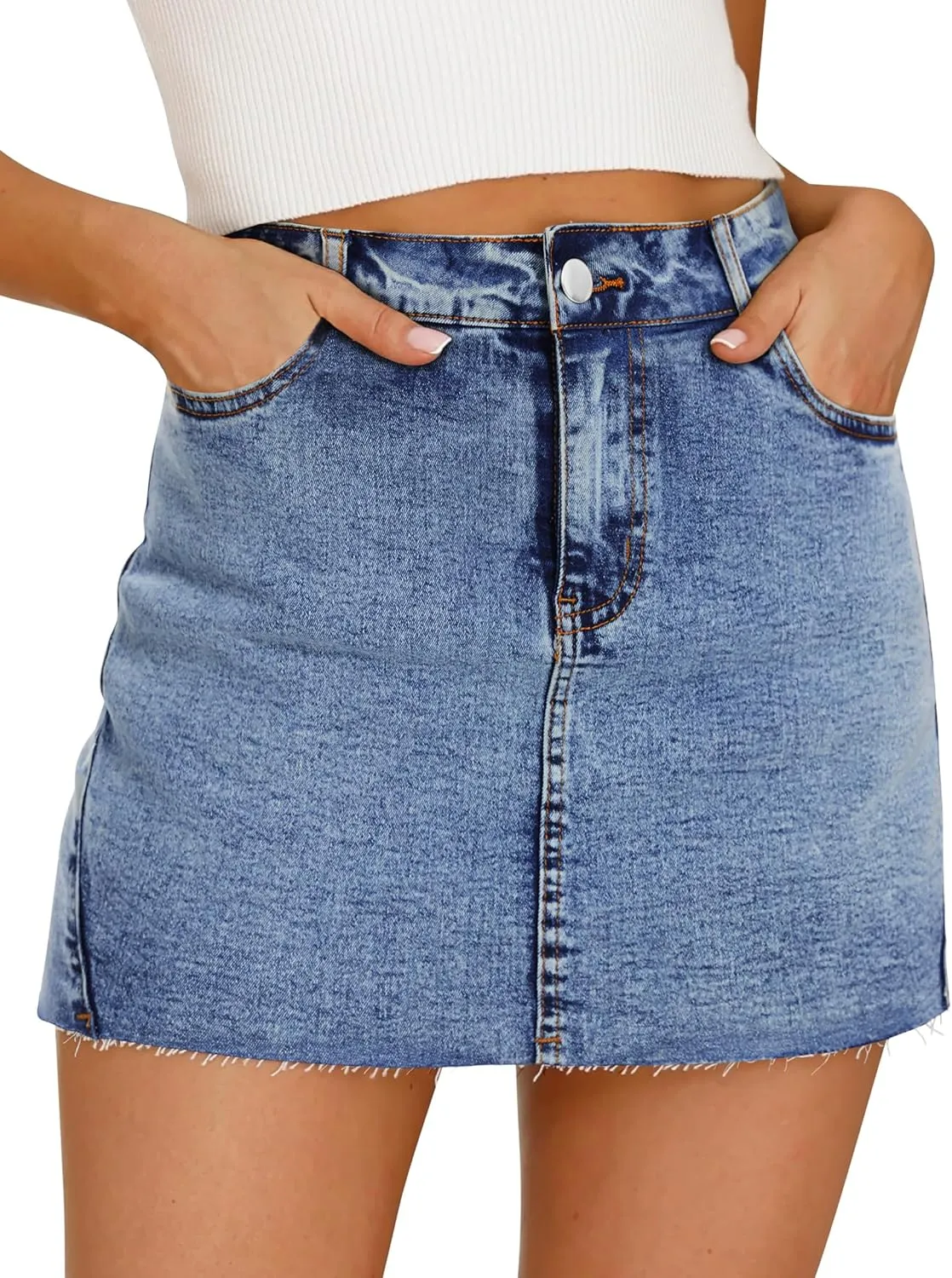 Denim Skort for Women Denim Mini Skirt Casual High Waist Stretch Jean Skirt with Pockets