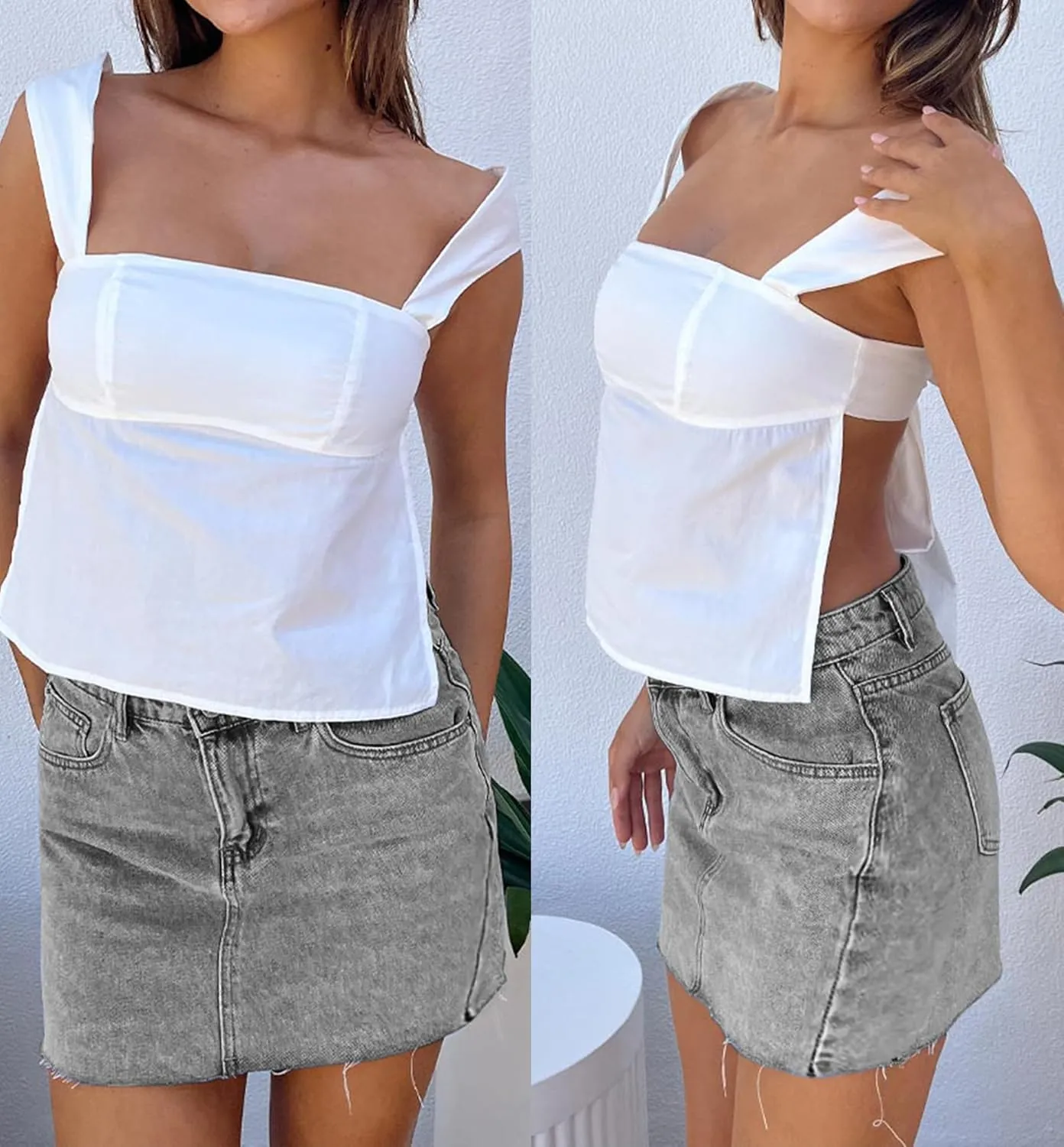 Denim Skort for Women Denim Mini Skirt Casual High Waist Stretch Jean Skirt with Pockets