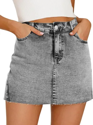 Denim Skort for Women Denim Mini Skirt Casual High Waist Stretch Jean Skirt with Pockets