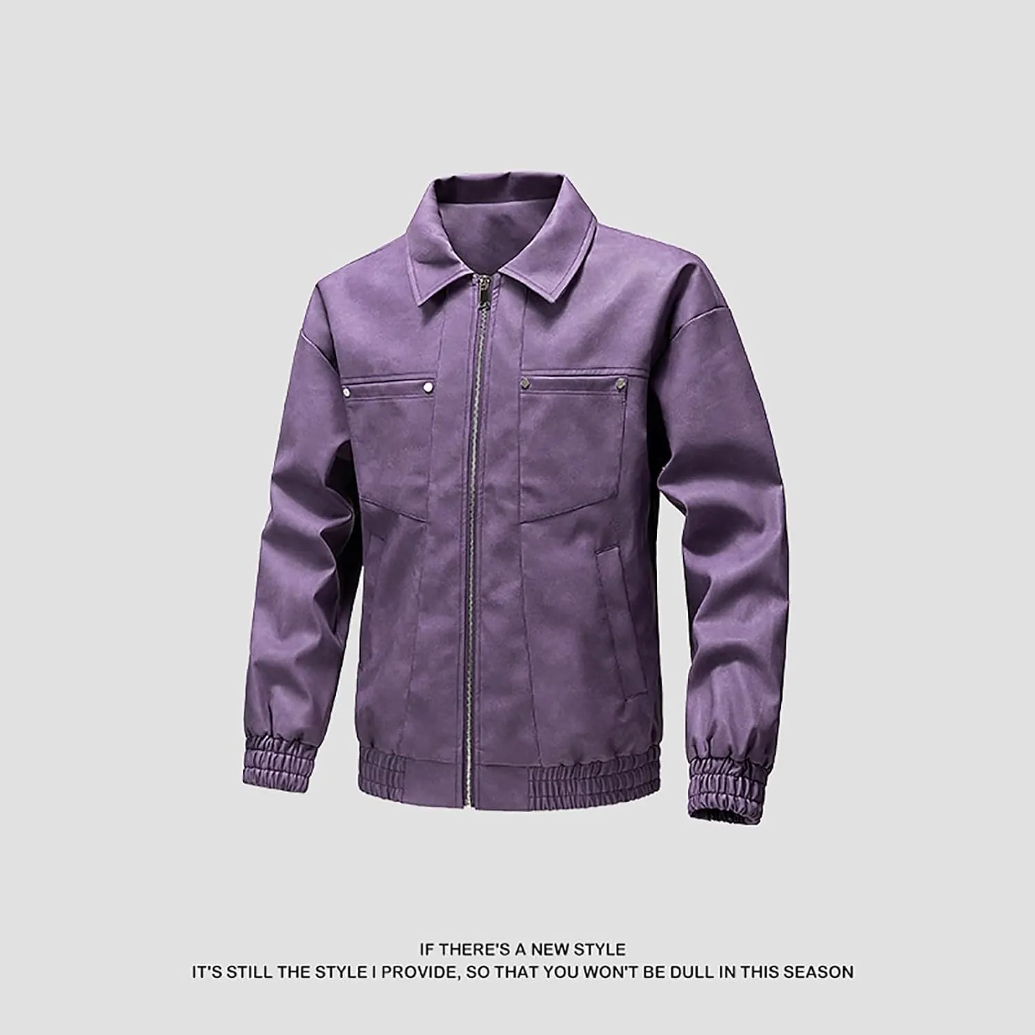 Dgoopd Leather Jacket for Men Zip up Moto Jacket Slim Fit Motorcycle Jacket Turn down Collar Jacket Casual Biker Jacket