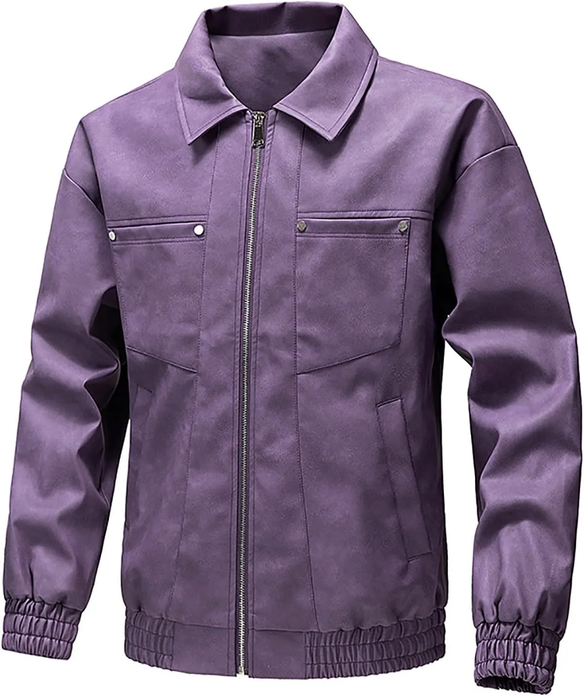 Dgoopd Leather Jacket for Men Zip up Moto Jacket Slim Fit Motorcycle Jacket Turn down Collar Jacket Casual Biker Jacket