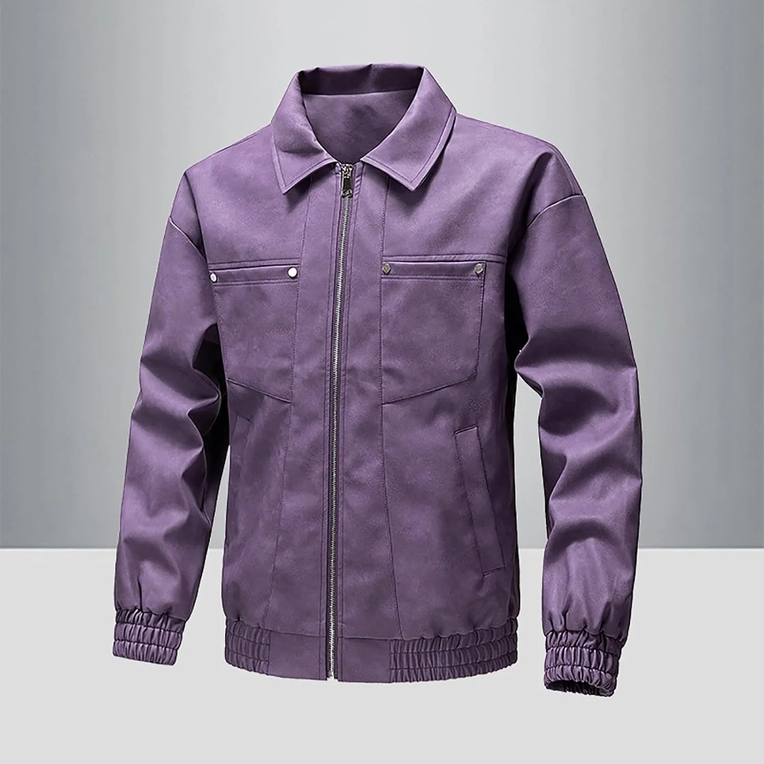 Dgoopd Leather Jacket for Men Zip up Moto Jacket Slim Fit Motorcycle Jacket Turn down Collar Jacket Casual Biker Jacket