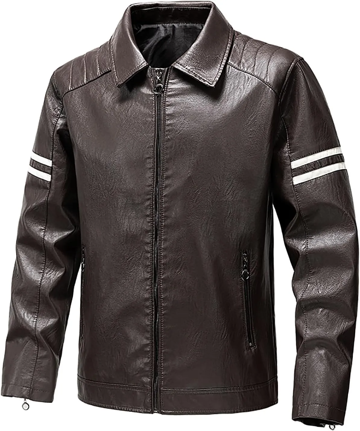 Dgoopd Leather Jacket for Men Zip up Moto Jacket Slim Fit Motorcycle Jacket Turn down Collar Jacket Casual Biker Jacket