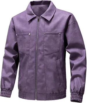Dgoopd Leather Jacket for Men Zip up Moto Jacket Slim Fit Motorcycle Jacket Turn down Collar Jacket Casual Biker Jacket