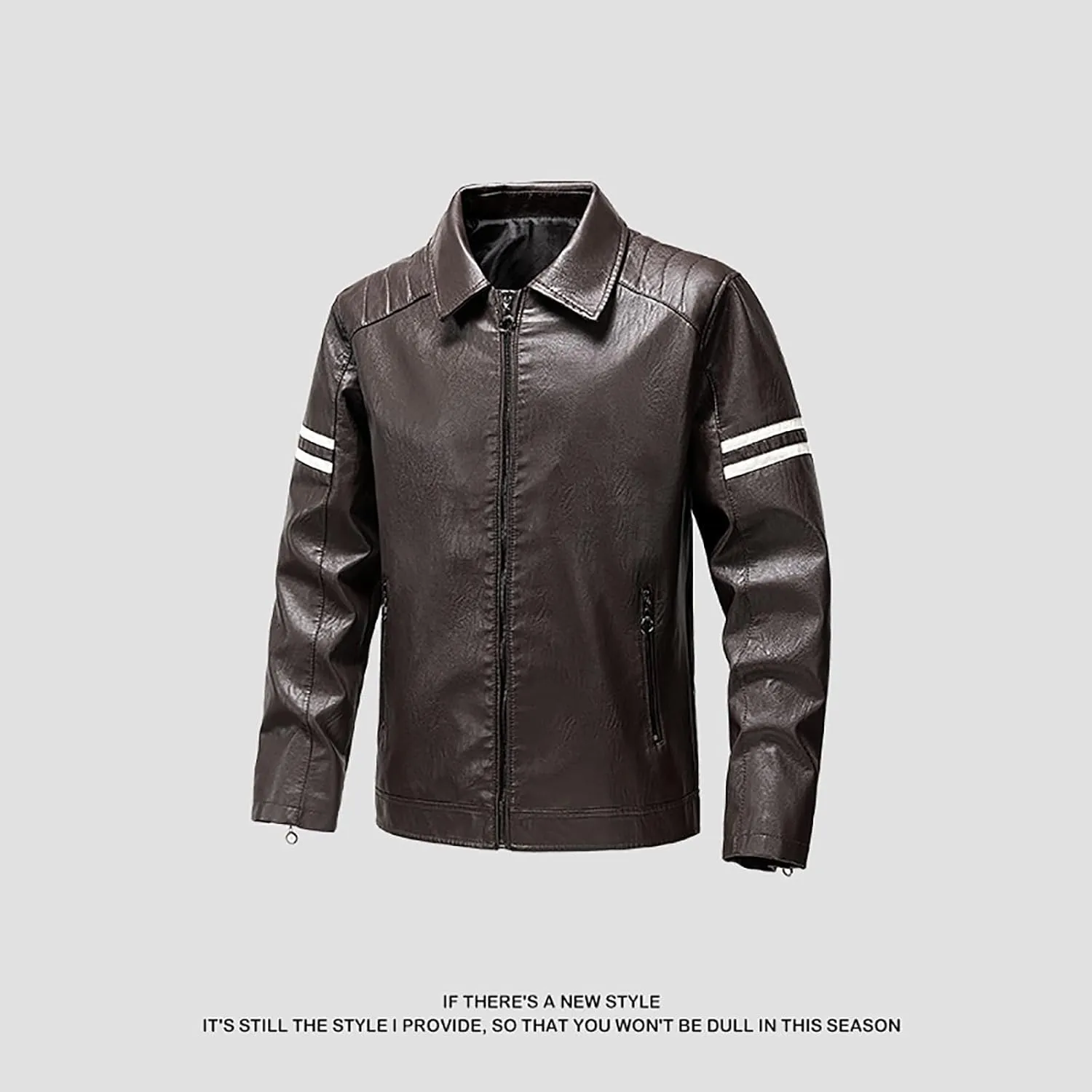 Dgoopd Leather Jacket for Men Zip up Moto Jacket Slim Fit Motorcycle Jacket Turn down Collar Jacket Casual Biker Jacket