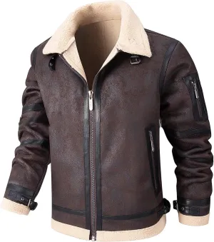 Dgoopd Leather Jacket Men Fleece Lined Motorcycle Jacket Stand Collar Moto Jacket Zip up Biker Jacket Faux Leather Coat
