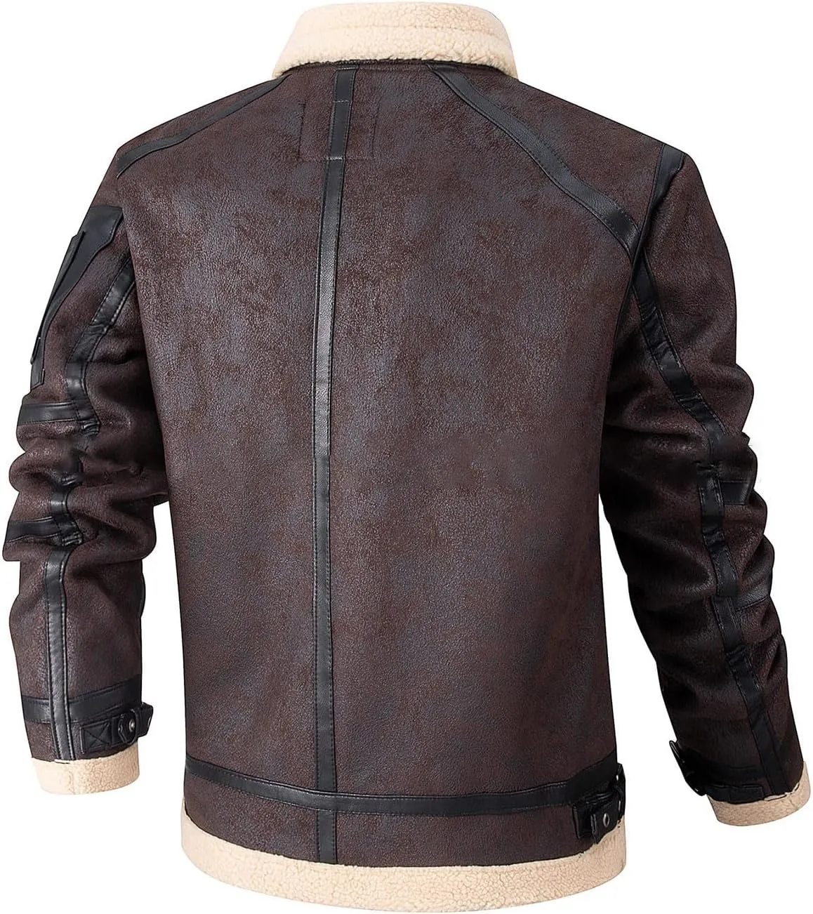 Dgoopd Leather Jacket Men Fleece Lined Motorcycle Jacket Stand Collar Moto Jacket Zip up Biker Jacket Faux Leather Coat
