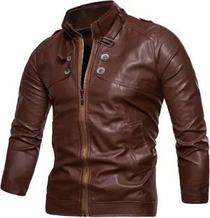Dgoopd Mens Leather Jacket Stand Collar Moto Jacket Vintage Motorcycle Jacket Zip up Biker Jacket Plus Size PU Leather Jacket