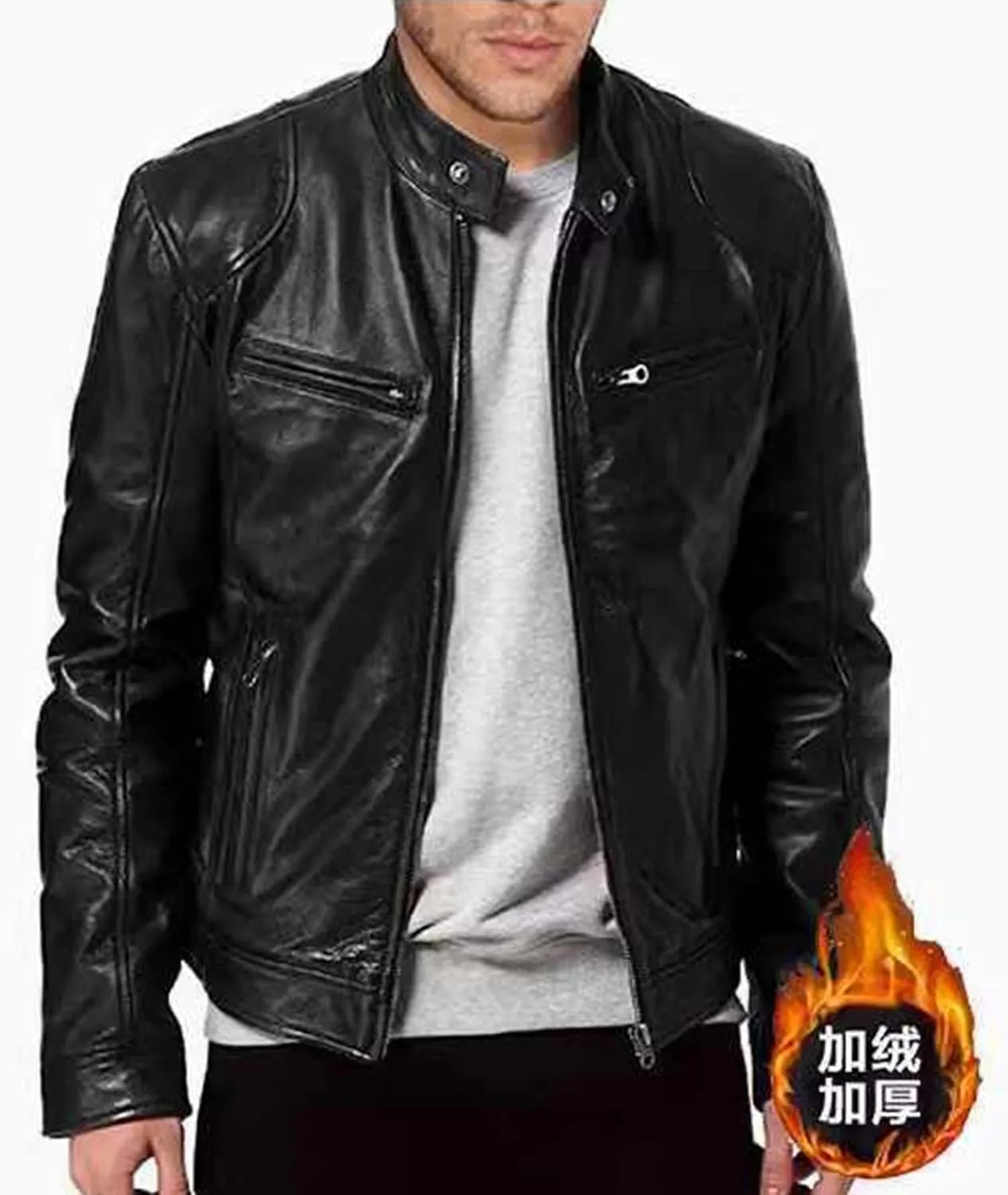 Dgoopd Mens Leather Jacket Stand Collar Moto Jacket Zip up Biker Jacket Vintage Motorcycle Jacket Casual Faux Leather Jacket