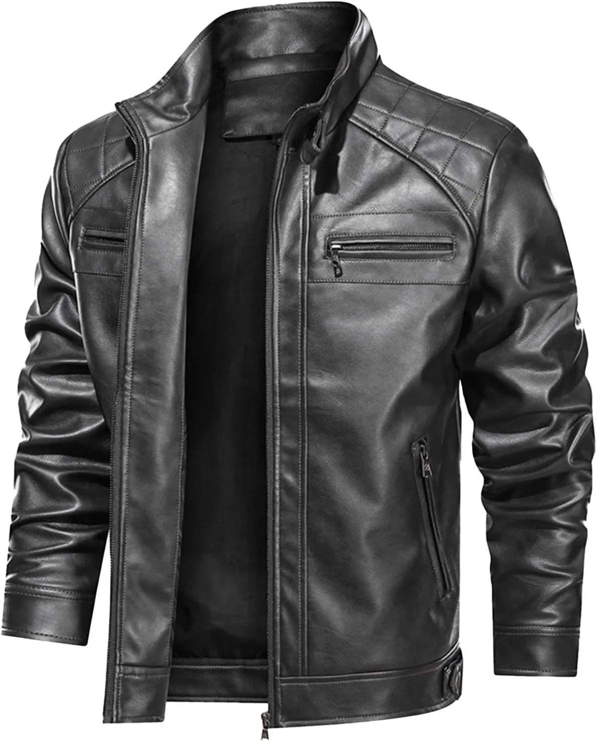 Dgoopd Men's Leather Jacket Stand Collar Moto Jacket Zip up Biker Jacket Waterproof Motorcycle Jacket Faux Leather Jacket
