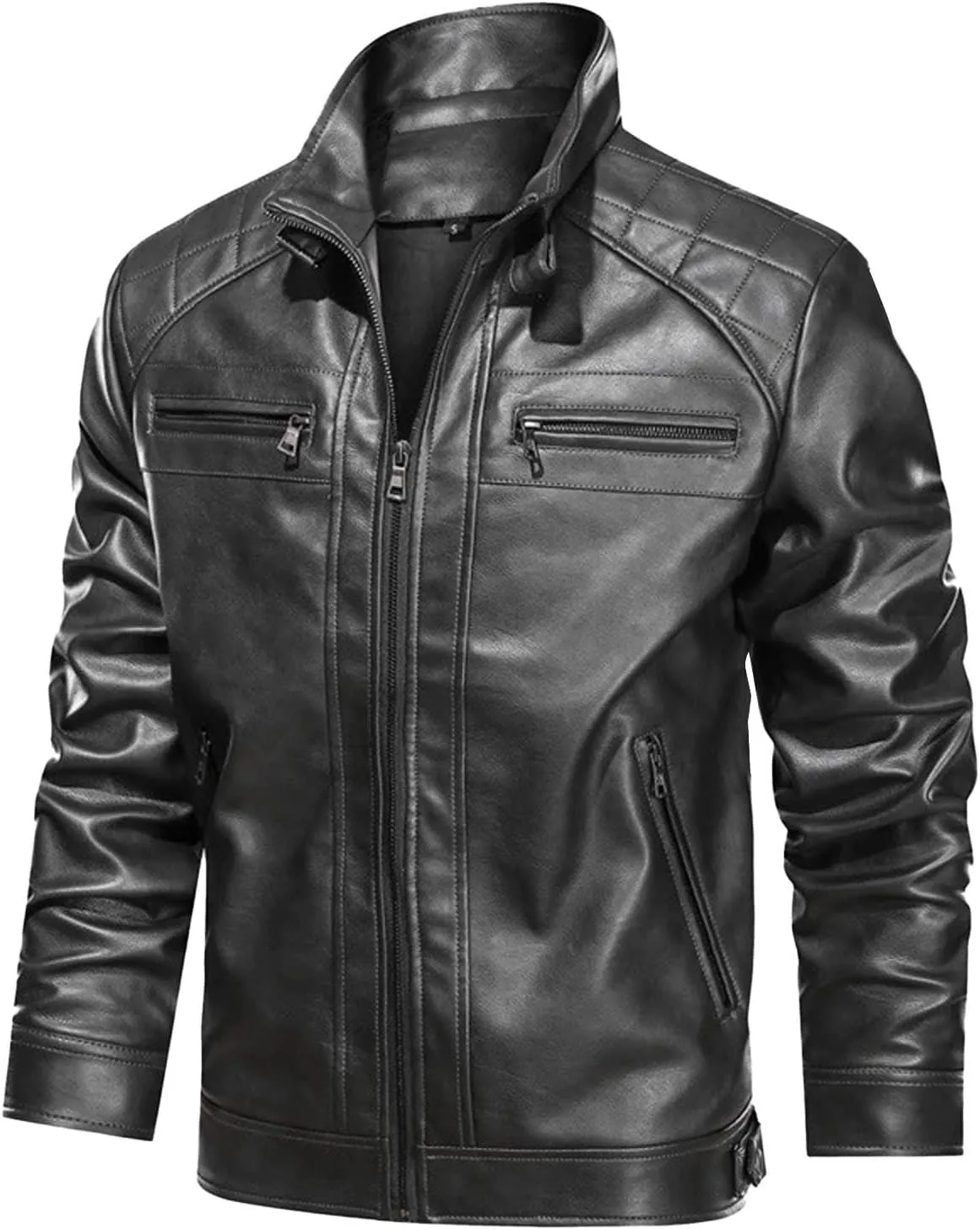 Dgoopd Men's Leather Jacket Stand Collar Moto Jacket Zip up Biker Jacket Waterproof Motorcycle Jacket Faux Leather Jacket