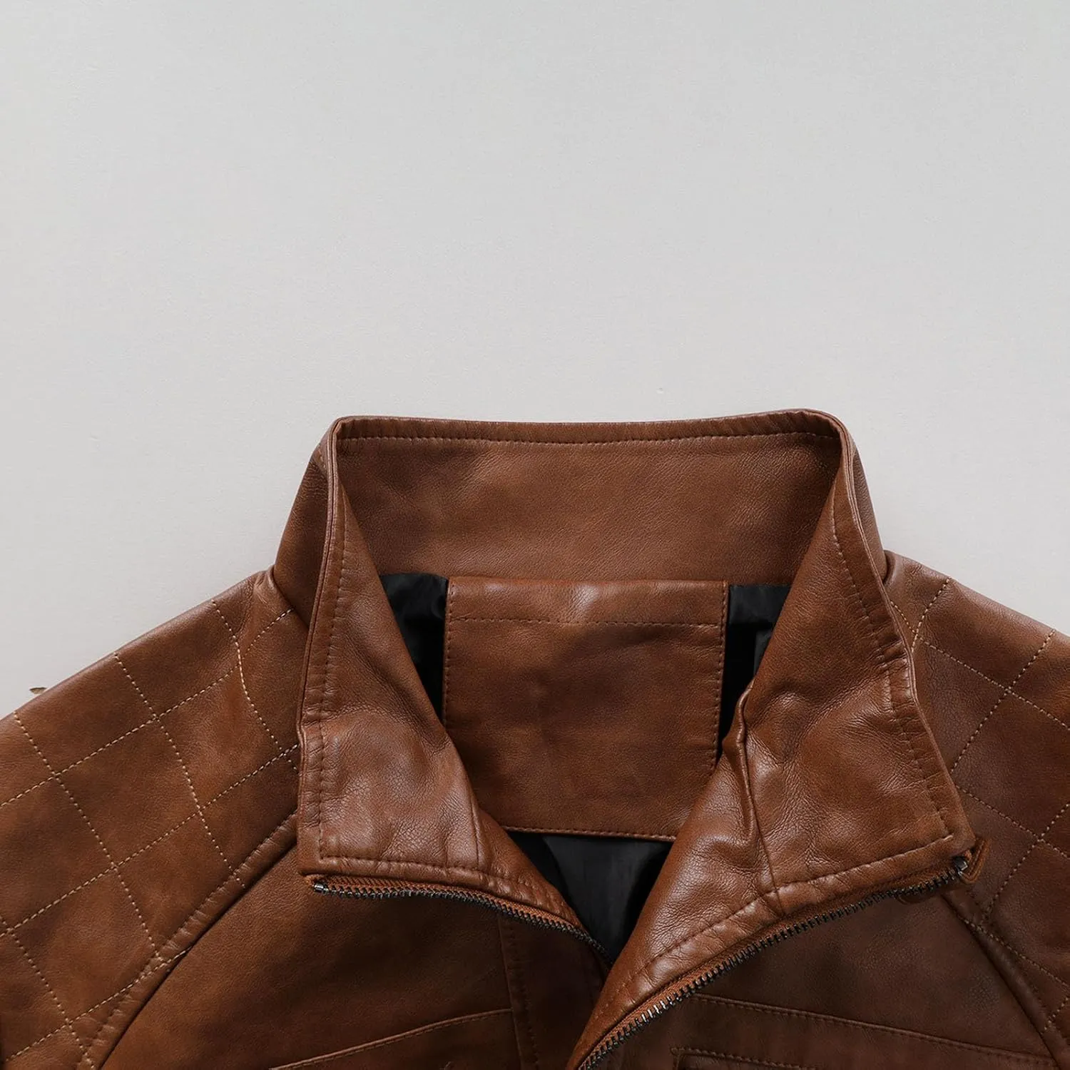 Dgoopd Men's Leather Jacket Stand Collar Moto Jacket Zip up Biker Jacket Waterproof Motorcycle Jacket Faux Leather Jacket