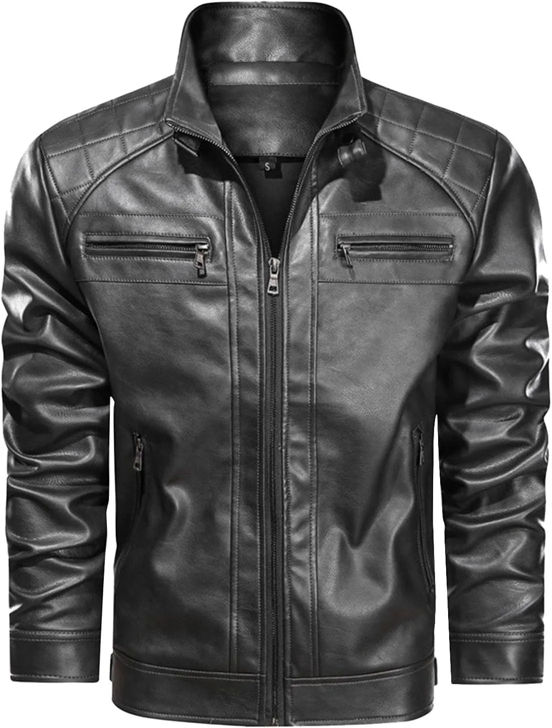 Dgoopd Men's Leather Jacket Stand Collar Moto Jacket Zip up Biker Jacket Waterproof Motorcycle Jacket Faux Leather Jacket