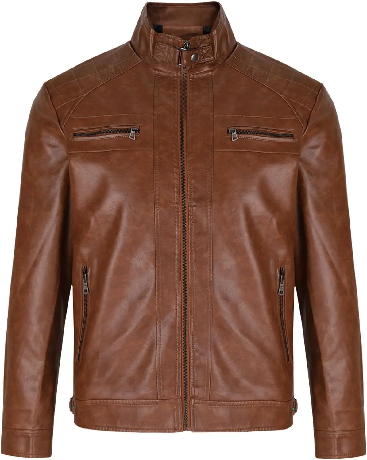 Dgoopd Men's Leather Jacket Stand Collar Moto Jacket Zip up Biker Jacket Waterproof Motorcycle Jacket Faux Leather Jacket