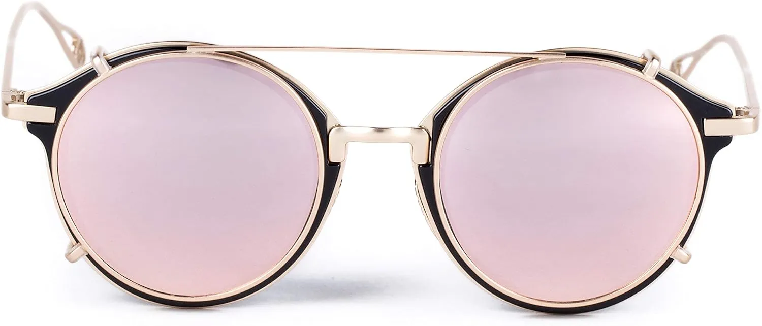 Dollger Double Lens Clip On Sunglasses Non-flip Lens Round Steampunk Style Glasses for Men Women