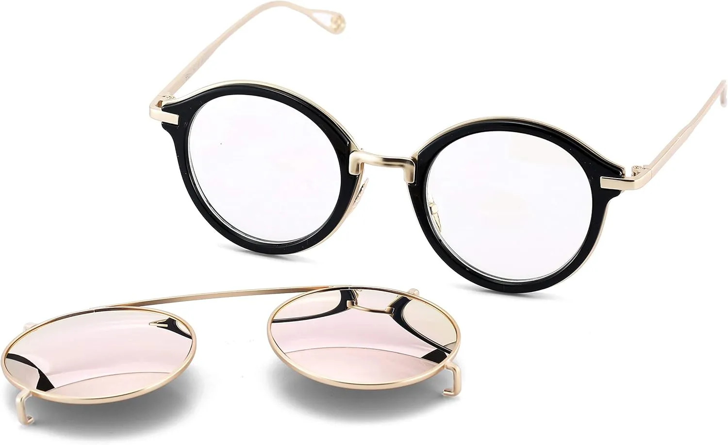 Dollger Double Lens Clip On Sunglasses Non-flip Lens Round Steampunk Style Glasses for Men Women