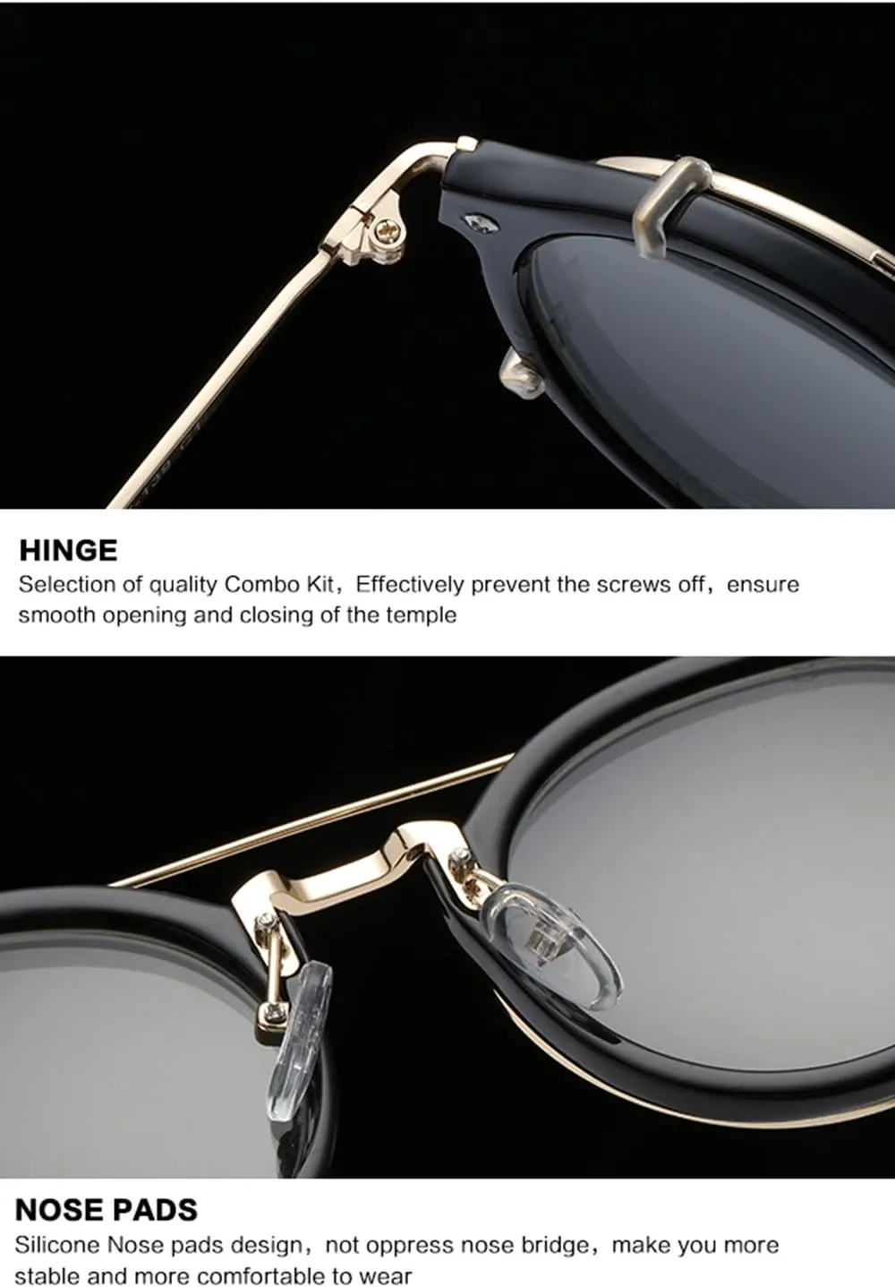 Dollger Double Lens Clip On Sunglasses Non-flip Lens Round Steampunk Style Glasses for Men Women