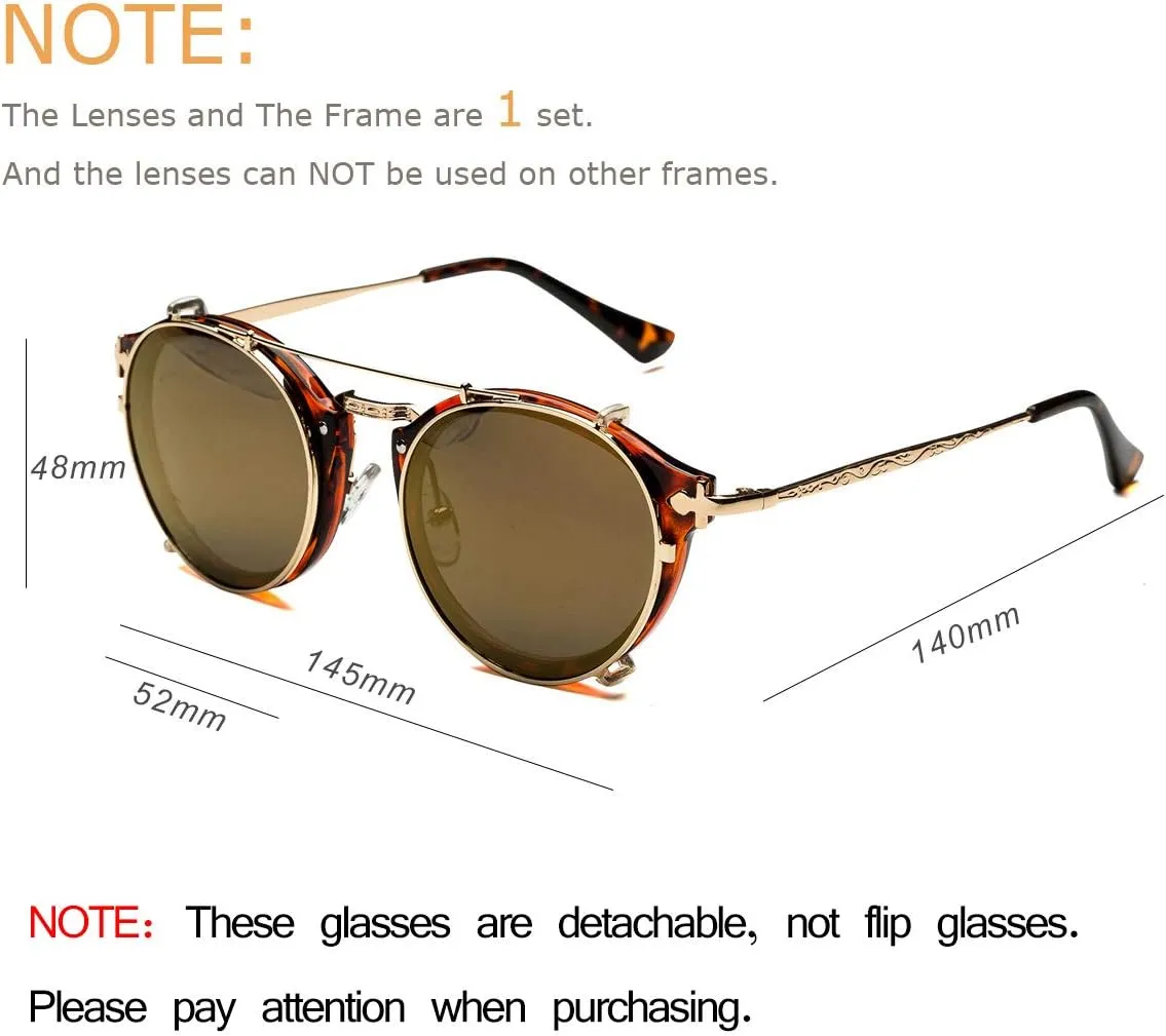 Dollger Double Lens Clip On Sunglasses Non-flip Lens Round Steampunk Style Glasses for Men Women