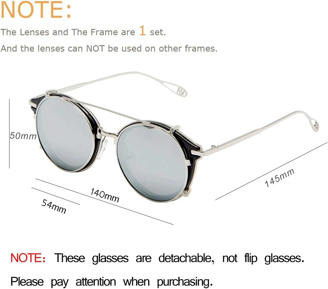 Dollger Double Lens Clip On Sunglasses Non-flip Lens Round Steampunk Style Glasses for Men Women