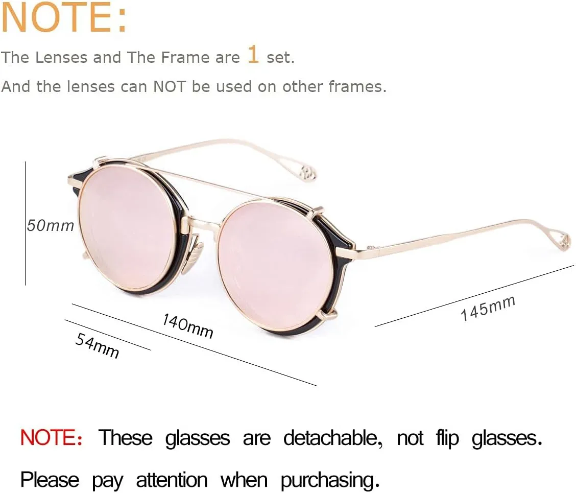 Dollger Double Lens Clip On Sunglasses Non-flip Lens Round Steampunk Style Glasses for Men Women