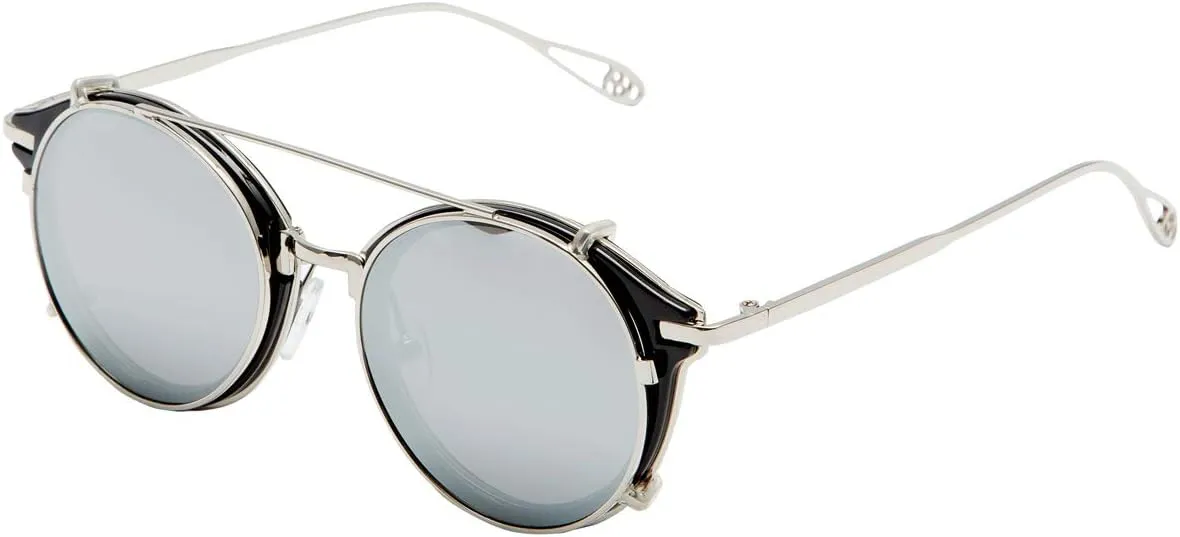 Dollger Double Lens Clip On Sunglasses Non-flip Lens Round Steampunk Style Glasses for Men Women