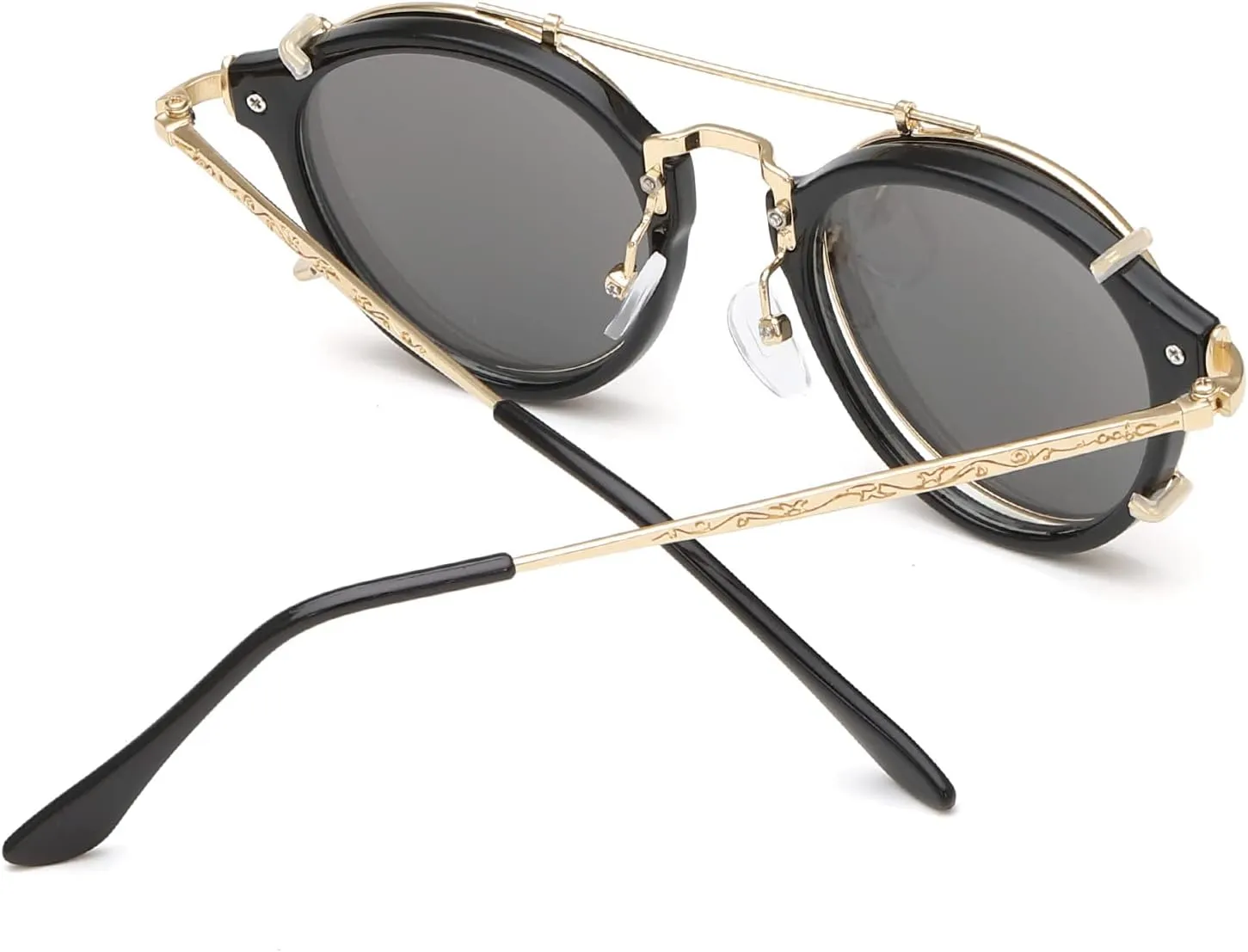 Dollger Double Lens Clip On Sunglasses Non-flip Lens Round Steampunk Style Glasses for Men Women