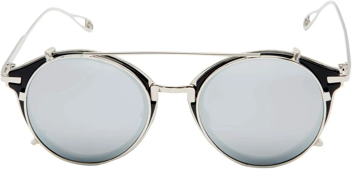 Dollger Double Lens Clip On Sunglasses Non-flip Lens Round Steampunk Style Glasses for Men Women