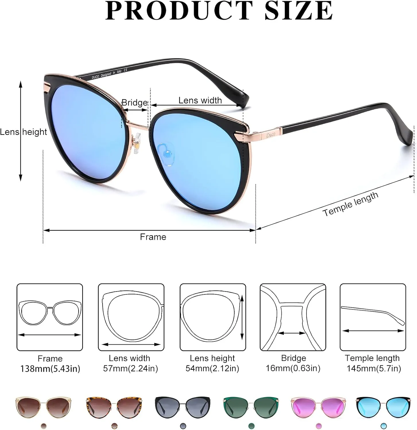 DUCO Cat Eye Sunglasses for Women Retro Polarized Womens Sun Glasses 90s Vintage Shades UV Protection DC1222