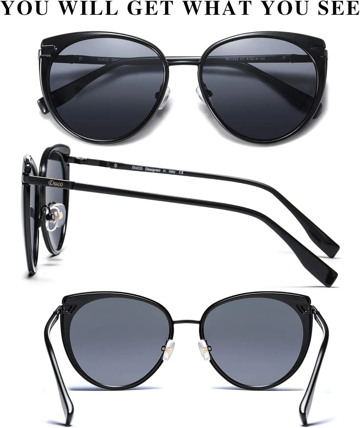 DUCO Cat Eye Sunglasses for Women Retro Polarized Womens Sun Glasses 90s Vintage Shades UV Protection DC1222