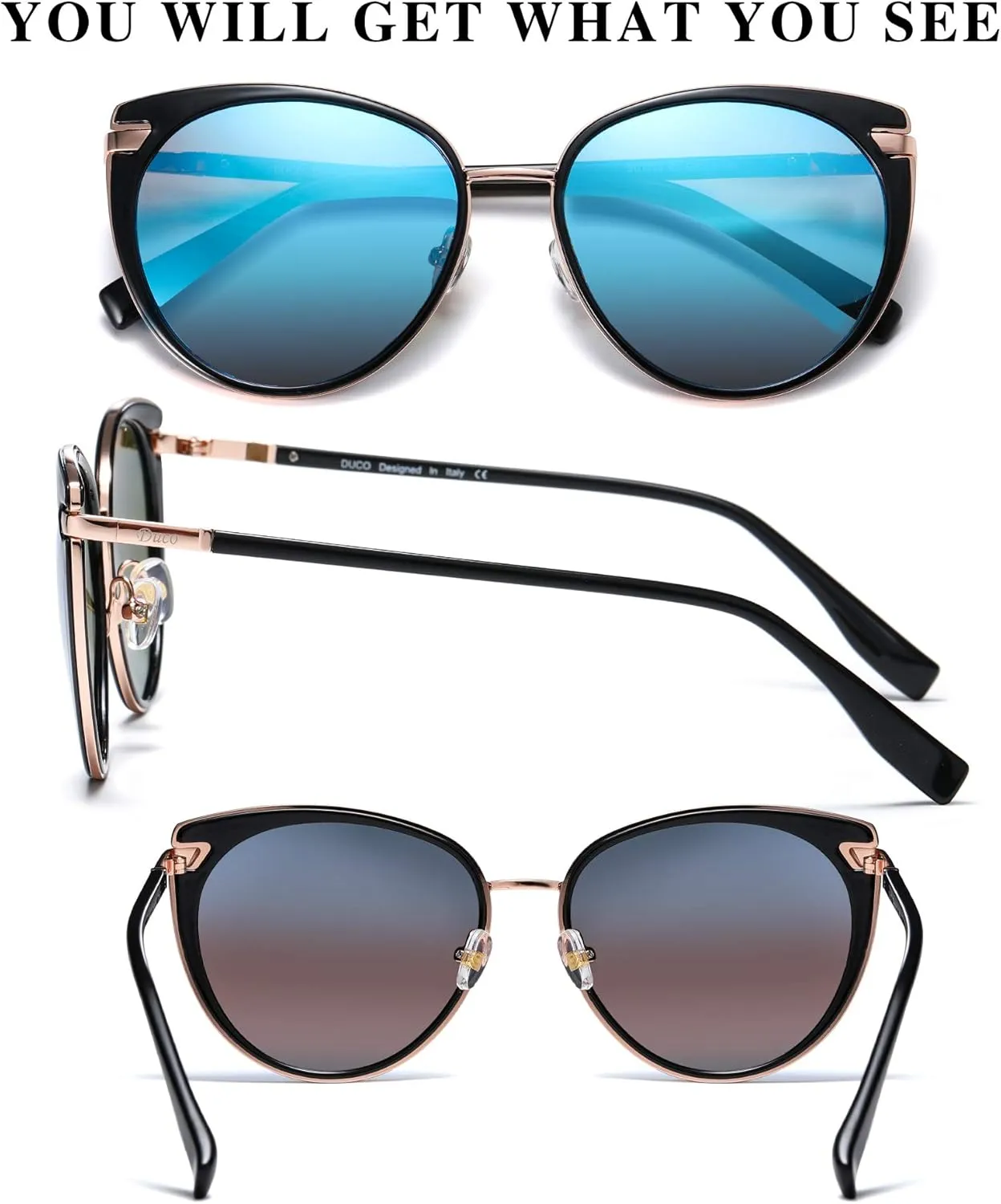 DUCO Cat Eye Sunglasses for Women Retro Polarized Womens Sun Glasses 90s Vintage Shades UV Protection DC1222