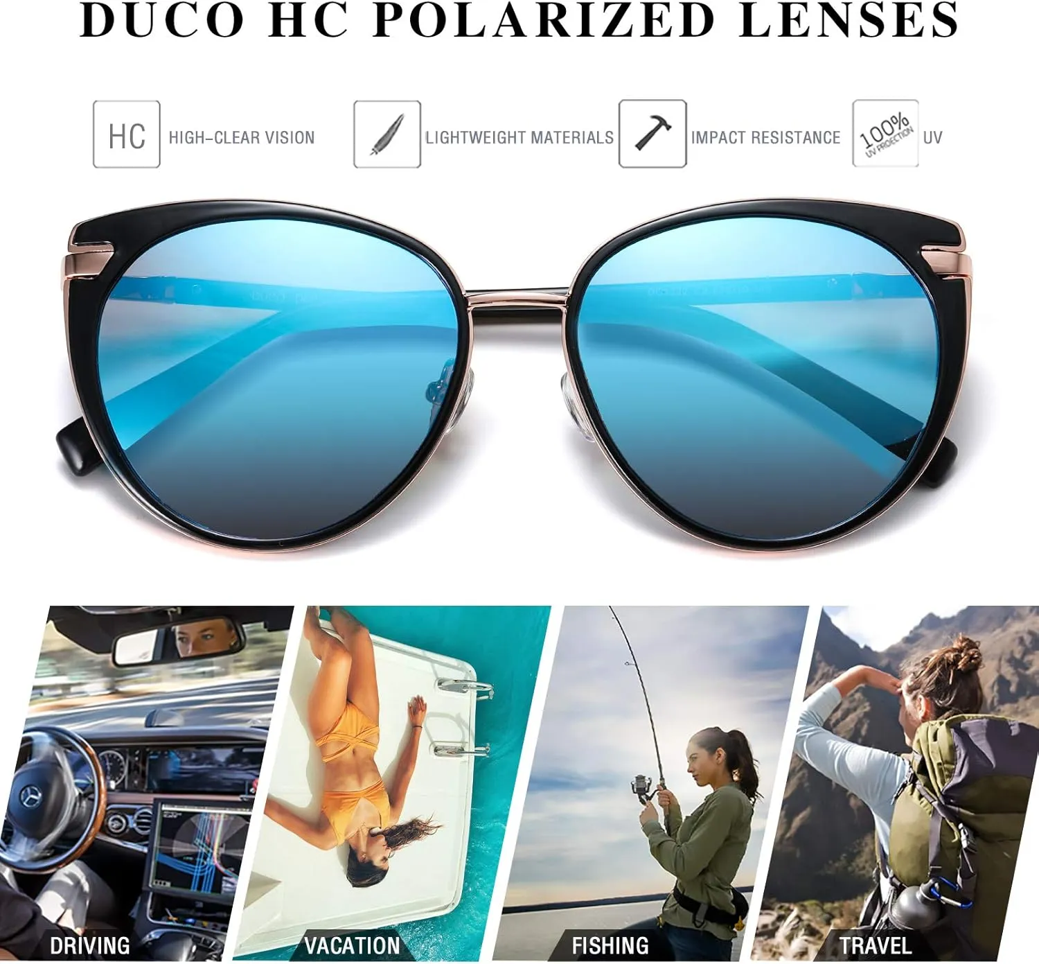 DUCO Cat Eye Sunglasses for Women Retro Polarized Womens Sun Glasses 90s Vintage Shades UV Protection DC1222