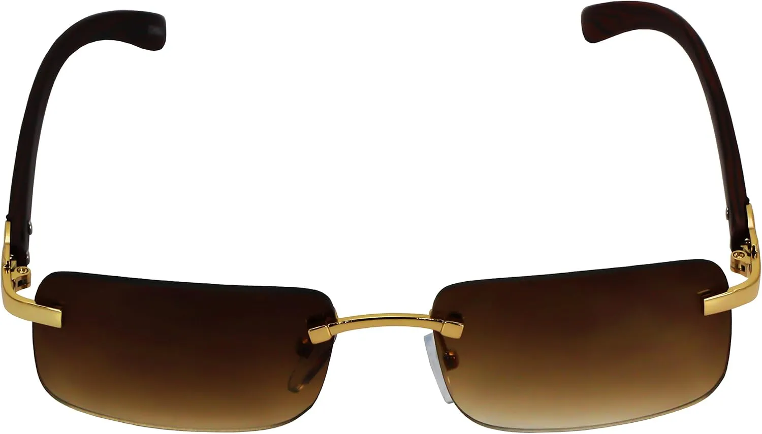 Elite Slim Rimless Rectangular Metal & Wood Art Aviator Sunglasses
