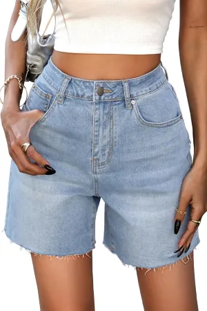 ELLEVEN Women's Raw Hem Jean Shorts, Wide Straight Leg Mom Denim Shorts