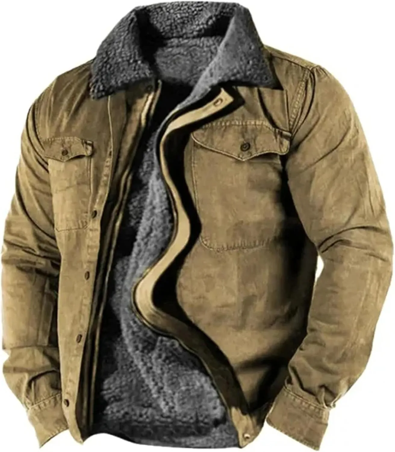 evzosrz Mens Wool Coat Thicken Heavyweight Sherpa Fleece Lined Outwear Lapel Classic Casual Winter Warm Thermal Shirt Jackets