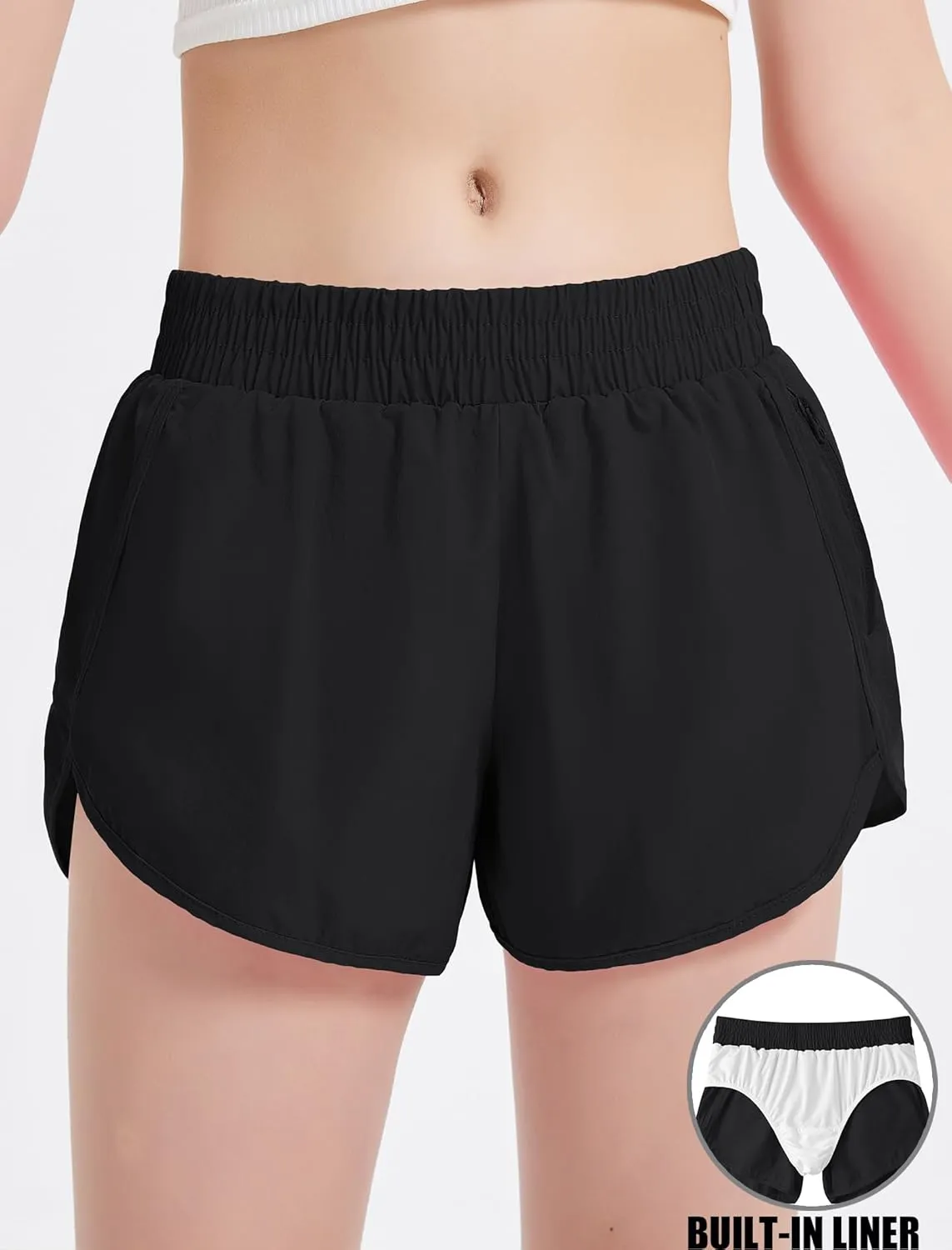 EXARUS Girls Athletic Running Shorts with Zipper Pocket Liner Dolphin Side Slit Quick Dry Sports Soccer for Teen