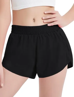 EXARUS Girls Athletic Running Shorts with Zipper Pocket Liner Dolphin Side Slit Quick Dry Sports Soccer for Teen