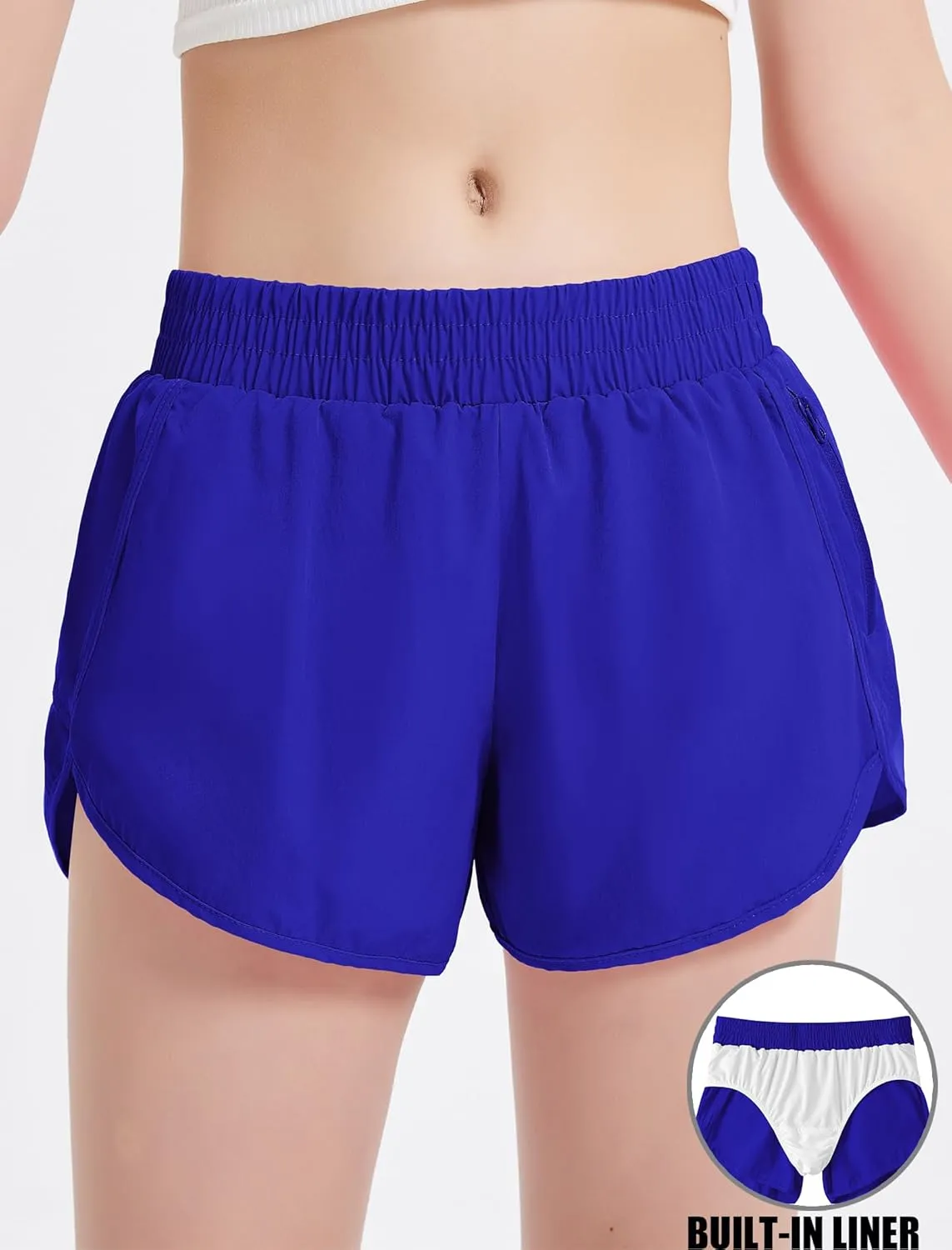 EXARUS Girls Athletic Running Shorts with Zipper Pocket Liner Dolphin Side Slit Quick Dry Sports Soccer for Teen
