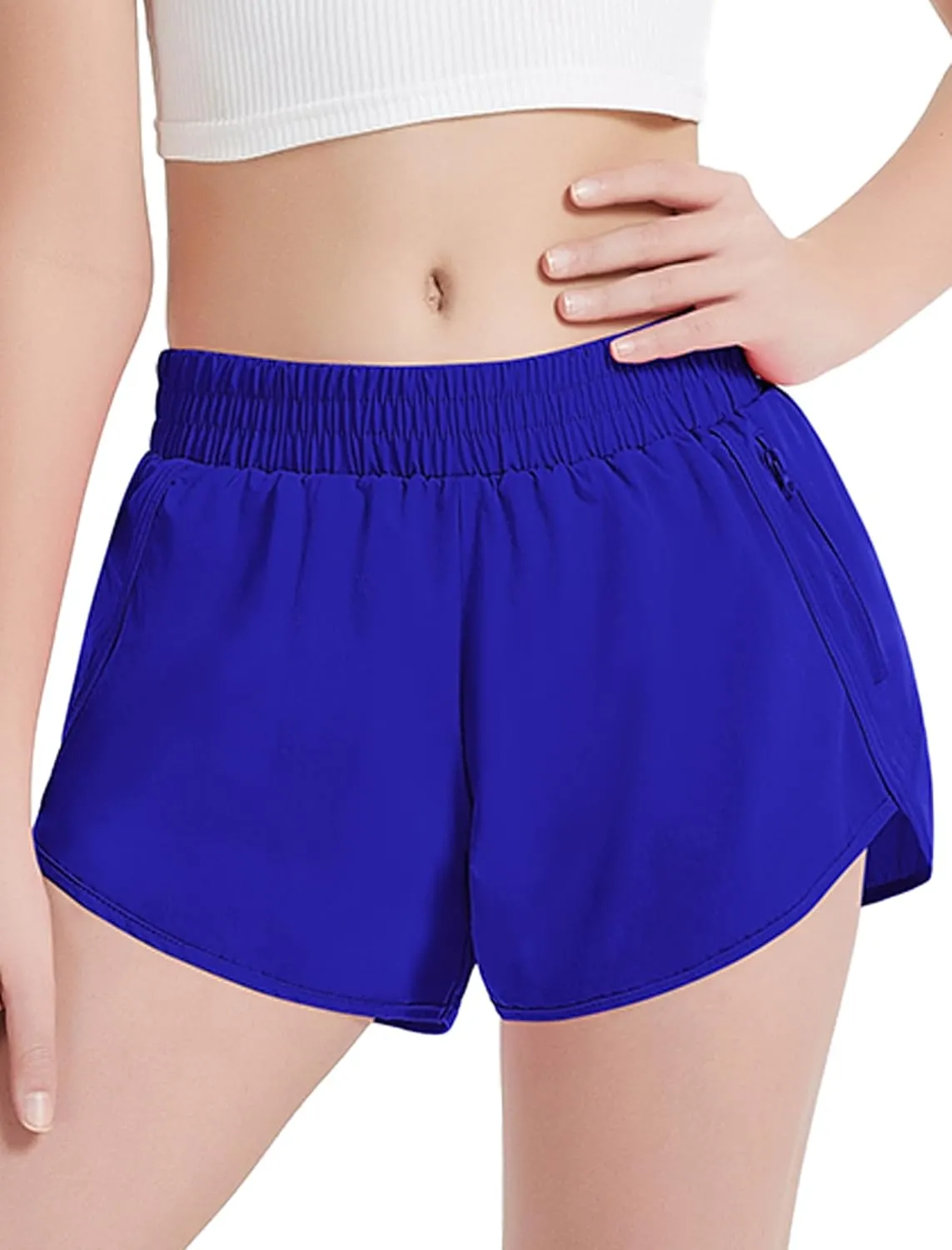 EXARUS Girls Athletic Running Shorts with Zipper Pocket Liner Dolphin Side Slit Quick Dry Sports Soccer for Teen