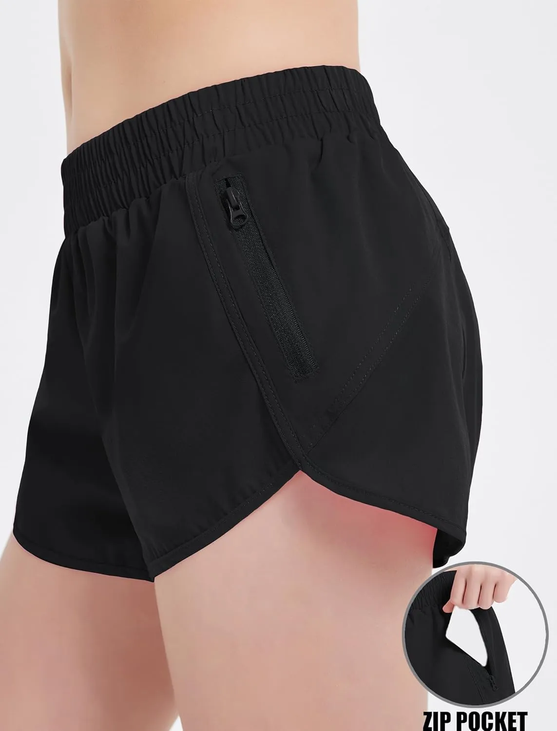 EXARUS Girls Athletic Running Shorts with Zipper Pocket Liner Dolphin Side Slit Quick Dry Sports Soccer for Teen