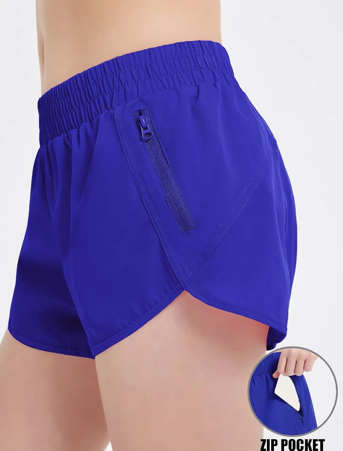 EXARUS Girls Athletic Running Shorts with Zipper Pocket Liner Dolphin Side Slit Quick Dry Sports Soccer for Teen