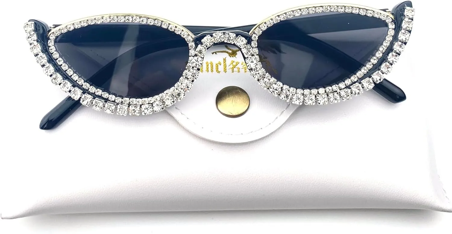 Fashion bling Rhinestone Cat Eye Sunglasses for Women Retro Narrow Cat-eye Diamond Sun Glasses Vintage Style Tinted Lens